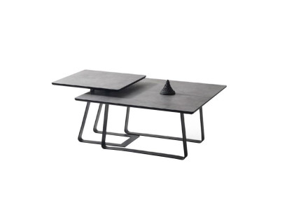 Groep salontafel bijzettafel koffietafel grijs 2-delig set tafel hout