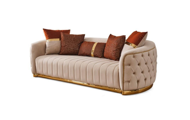 Beige textiel driezits Moderne designer luxe bank Chesterfield beige