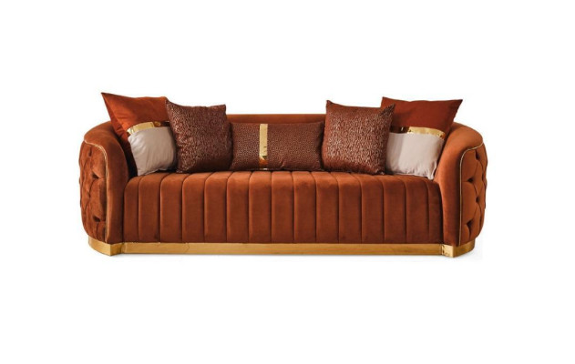 Oranje textiel driezits moderne designer luxe bank bank fluweel Chesterfield.