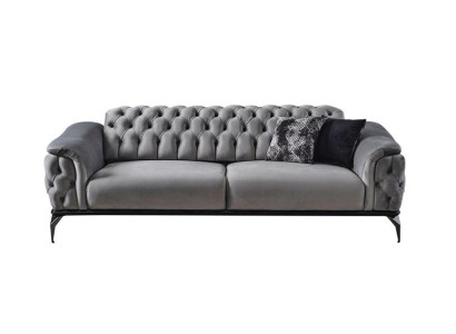 Designerbank 3-zits Chesterfield Bank Stoffen Banken Ontwerp Grijs Zitkussen