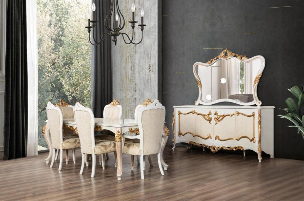 Luxe set eetkamer eettafel stoel XL tafel tafels stoelen hout design 7-delig nieuw