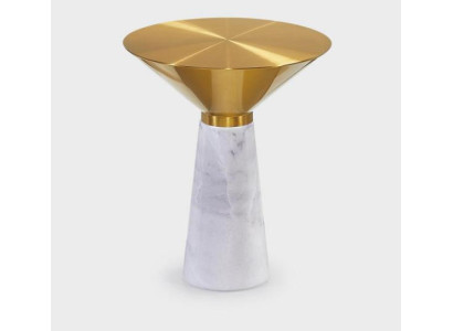 Moderne ronde bijzettafel, koffietafel, gouden salontafel, marmer.