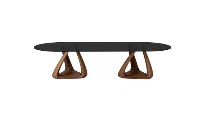 Ontwerper Zwarte eettafel Luxe eetkamer meubels Houten blad Ovaal