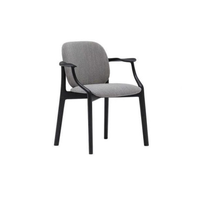 Ontwerper Grijze Eetkamerstoel Houten Frame Armleuningen Stoel Bekleding Meubels