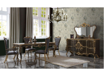 Eetkamer Luxe eetgroep dressoir eettafel stoelen hout 10-delig bruin