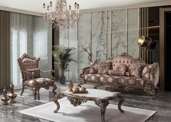 Zetel Chesterfield set zitbank van stof in beige, sofa met bekleding.