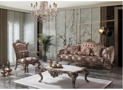 Zetel Chesterfield set zitbank van stof in beige, sofa met bekleding.
