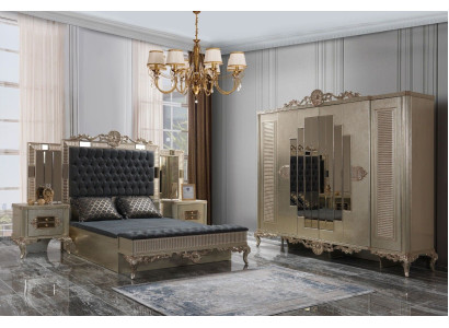 Tweepersoonsbed Chesterfield Luxe Slaapkamerset Bed 5-dlg Goud bedden