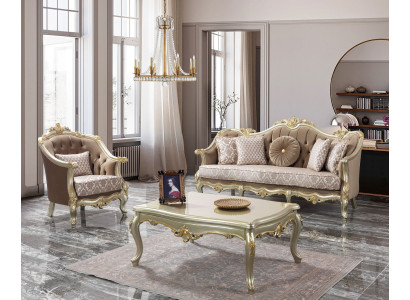 Stoffen bank gestoffeerde bank set bankstel beige Chesterfield set
