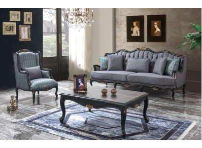 Bank Sofaset Bankstel Stoffenbank Grijze Chesterfield Set