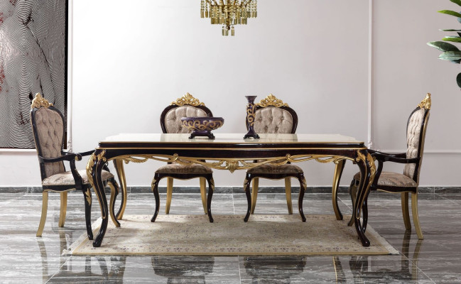 Eetkamer set Eethoek Eetkamer Eettafel Stoelen Hout 9-delig Bruin Barok