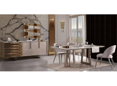 Luxe eethoek eetgroep eetkamer eettafel stoelen beige hout set 8-delig