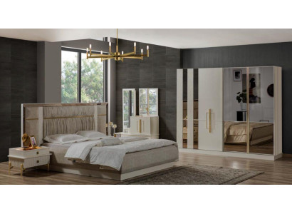 Tweepersoons slaapkamer set hout beige stof nachtkastjes set 4-delig.