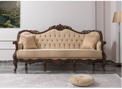 Driepersoons bank 3-zits stoffen bank Beige stoffen Chesterfield bank van 235 cm