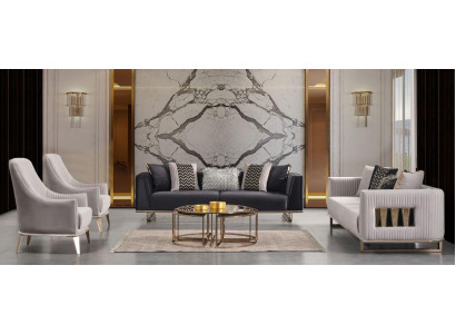 Bankstel bankstel driezits fauteuil grijs stoffen bankstel set 4 delig