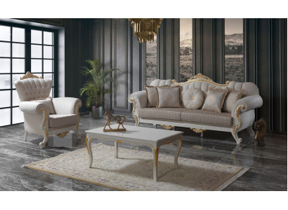 Luxe bankstel Compleet bankstel Beige gestoffeerde bank Stoffen bank