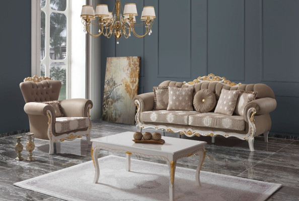 Sofaset gewatteerde bank bank bank bruin stoffen bank Chesterfield set 3+1