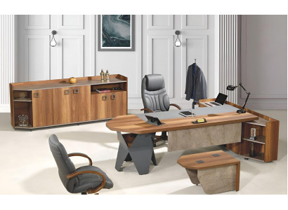 Volledige kantoor bureau bureau set 4-delig hout bruine commode groot