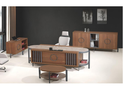 Bureau tafel groep kantoor bureau set 4-delig hout bruin commode groot
