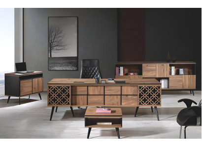 Klassieke complete kantoormeubelen, bureau 4-delig hout bruin