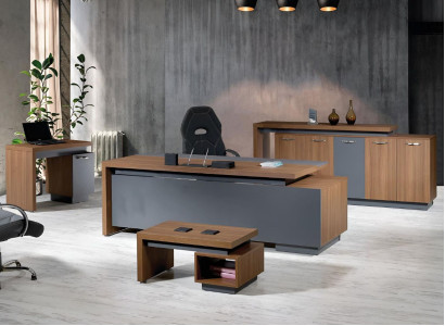 Kantoortafel Kantoor meubels Volledig kantoor Bureau set 4 delig Hout Bruin