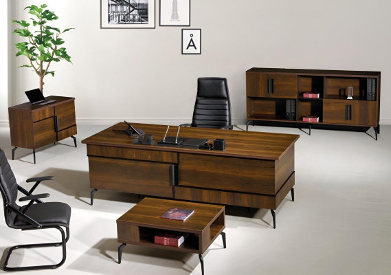 Kantoormeubilair Compleet kantoor Bureau Kantoorbureau Set 4-delig Hout Bruin