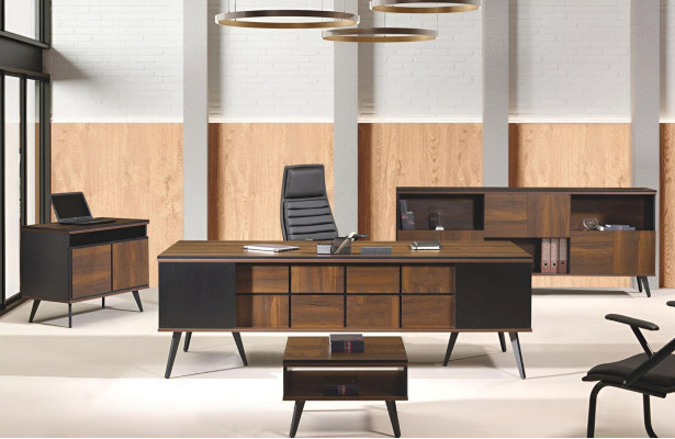Volledig kantoormeubilair, bureau, kantoortafel 4-delig hout bruin
