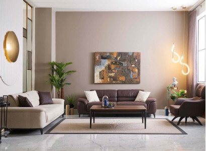 Zitbank bankstel bank fauteuil stoffen bankstel set 3-delig bruin stof