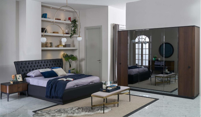 Tweepersoonsbed Compleet bedframe bed set 4-delig Slaapkamer Zwart