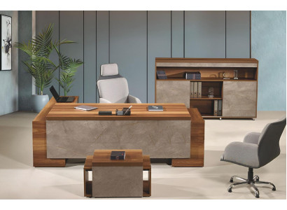 Kantoormeubelen Hoekbureautafel Compleet kantoor Bureautafel Set 3-delig Hout Bruin