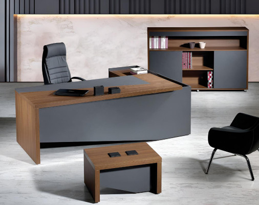 Eckbureautafel Compleet kantoorbureau bureauset 3-delig houten kantoormeubilair grijs