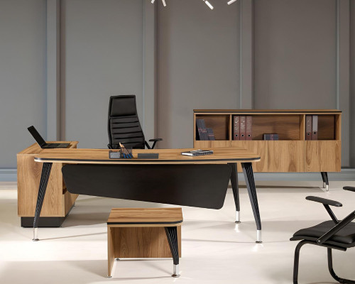 Eckbureautafel Kantoor meubels Compleet kantoor Kantoor 3-delig Hout Bruin Set