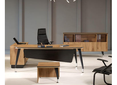 Klassiek hoekbureau Compleet thuiskantoormeubilair Bruin 3-delig Hout