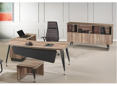 Set van bureauhoektafel en bureau 3-delige houten kantoormeubelset bruin