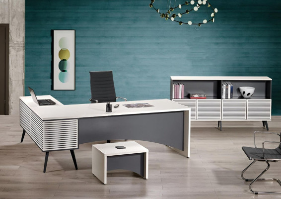 Eckbureau Complete bureau bureau set 3-delig hout kantoormeubelen wit Nieuw