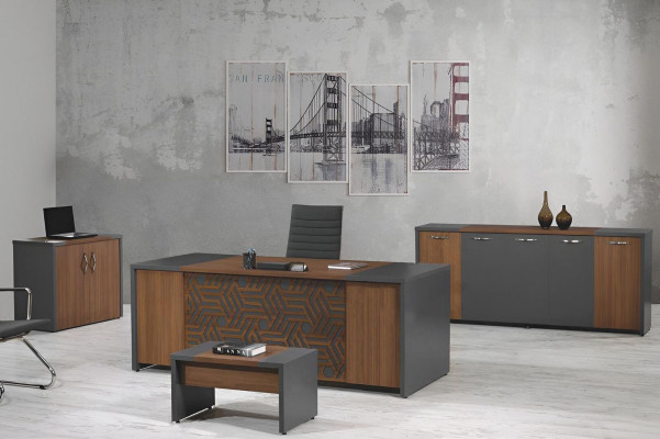Bureautafel Kantoorinrichting Complete kantoor Schrijftafel set 4-delig Hout Bruin Kantoor