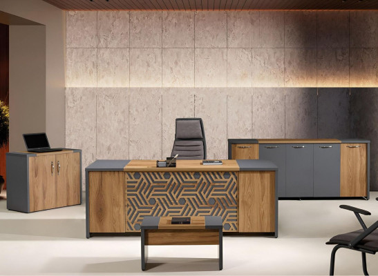 Kantoor thuiskantoormeubilair Compleet kantoor bureau 4-dlg hout bruin set