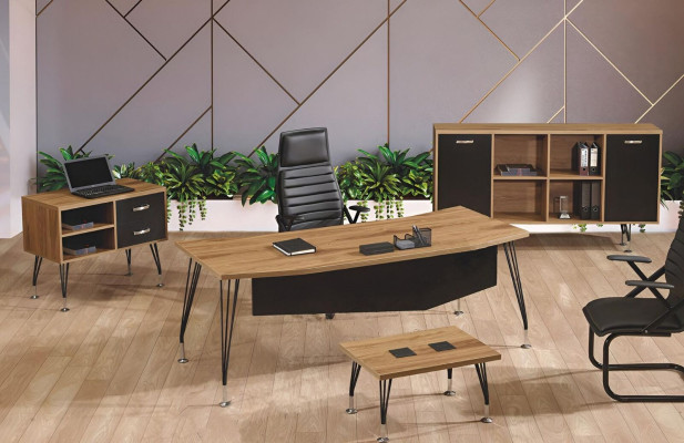 Compleet kantoor Kantoorbureau Kantoor meubilair Bureau set 4-delig Hout Zwart