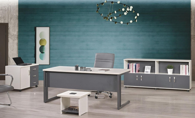 Computermöbel Werktafel Kantoorinrichting Bureau 4-delig Hout Set Grijs