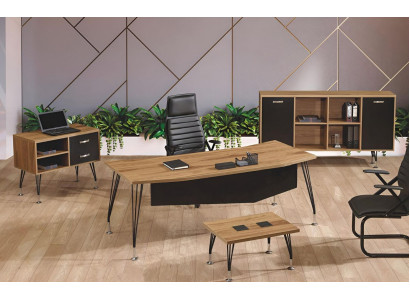 Luxe meubels voor kantoor, thuiskantoor meubels, bureau set 4-delig hout zwart