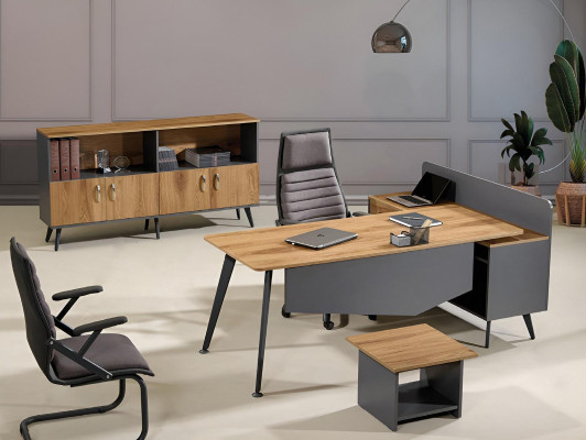 Set van kantoormeubilair Hoekbureautafel Schrijftafel Set 3-delig Hout Bruin Kantoor