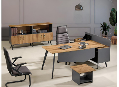 Set van kantoormeubilair Hoekbureautafel Schrijftafel Set 3-delig Hout Bruin Kantoor