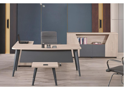 Kantoormeubilair Hoekbureau Werktafel Compleet kantoor 3-delig Houten set Grijs