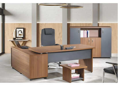 Eckbureau kantoor meubilair compleet kantoor 3-delige houten bruine set