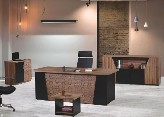 Bureautafel Complete kantoor Kantoorbureau 4-delige houten bruine kantoormeubelset.