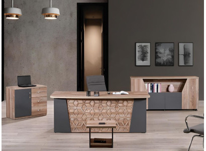 Compleet kantoor kantoortafel kantoormeubilair bureau set 4-delig hout bruin kantoor