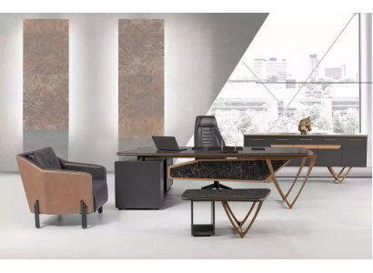 Ontwerpbureau kantoorinrichting Luxe klasse hoekbureau 3-delig