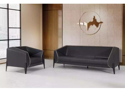 Zwarte kantoormeubelen bankstel fauteuil driezitter Compleet meubelset.