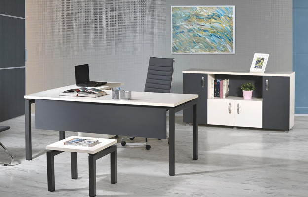 Meubilair kantoor thuiskantoormeubelen hoekbureautafel set 3-dlg hout grijs tafel