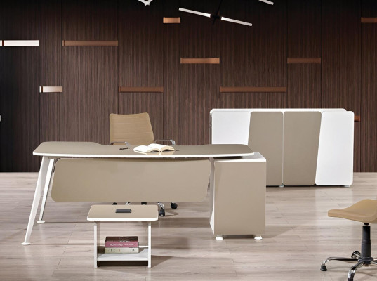 Kantoorinrichting Kantoor meubilair Bureau Kantoor Bureau Set 3-delig Hout Beige